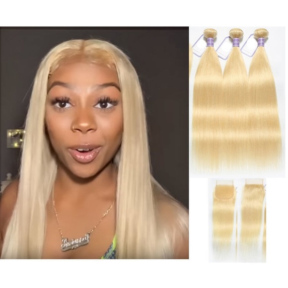 3 Bundle 613 Sleek Blonde Straight + 4x4 Closure